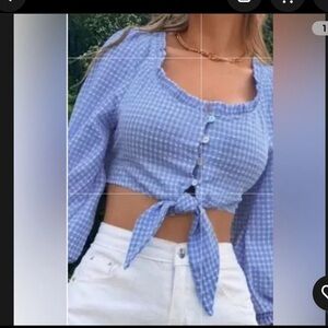 NWT Zara blue and white gingham crop top size small